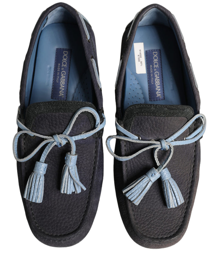Dolce &amp; Gabbana Navy Blue Suede Leather Tassel Loafers Shoes