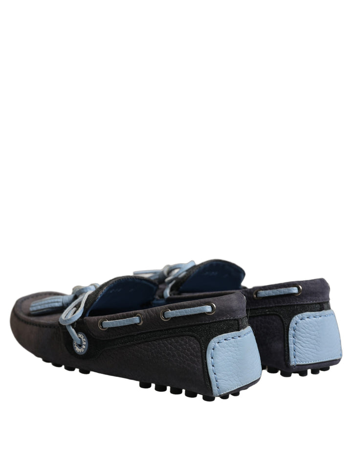 Dolce &amp; Gabbana Navy Blue Suede Leather Tassel Loafers Shoes