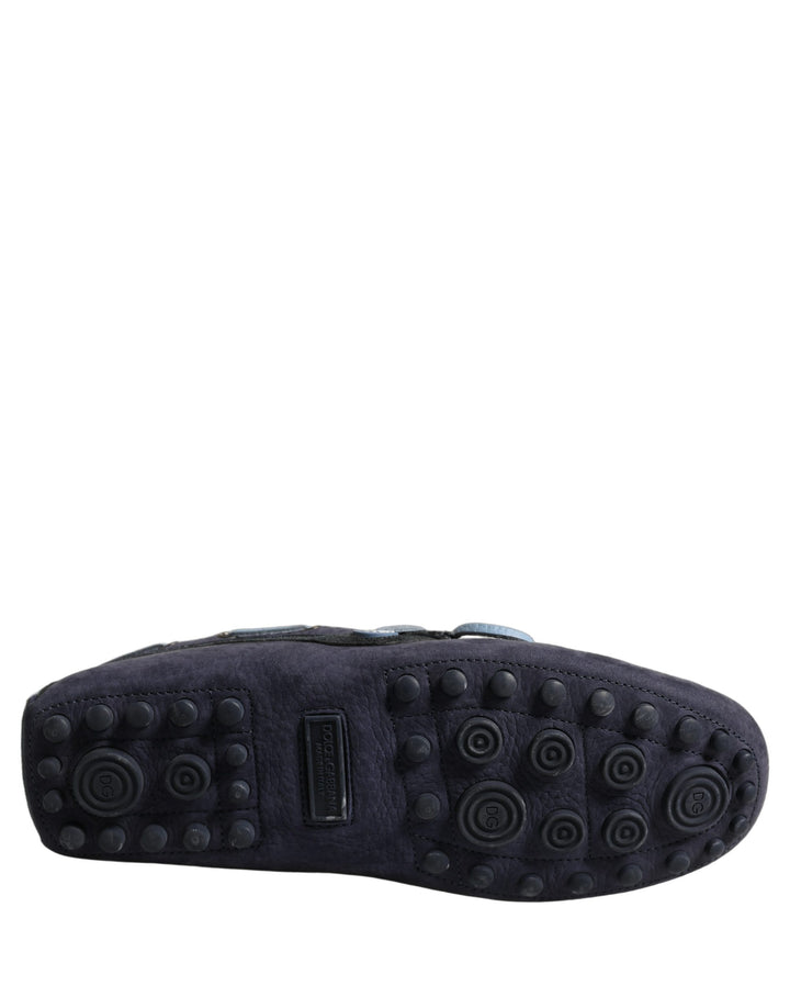 Dolce &amp; Gabbana Navy Blue Suede Leather Tassel Loafers Shoes