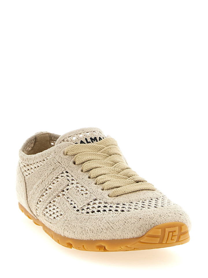 Balmain Beige Cotton Athletic Sneakers
