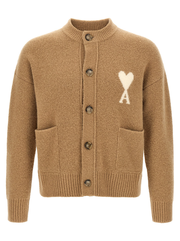 Ami Paris Beige Alpaca Leather Cardigan