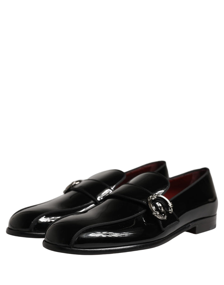 Dolce &amp; Gabbana Black Patent Leather Men Loafers Shoes