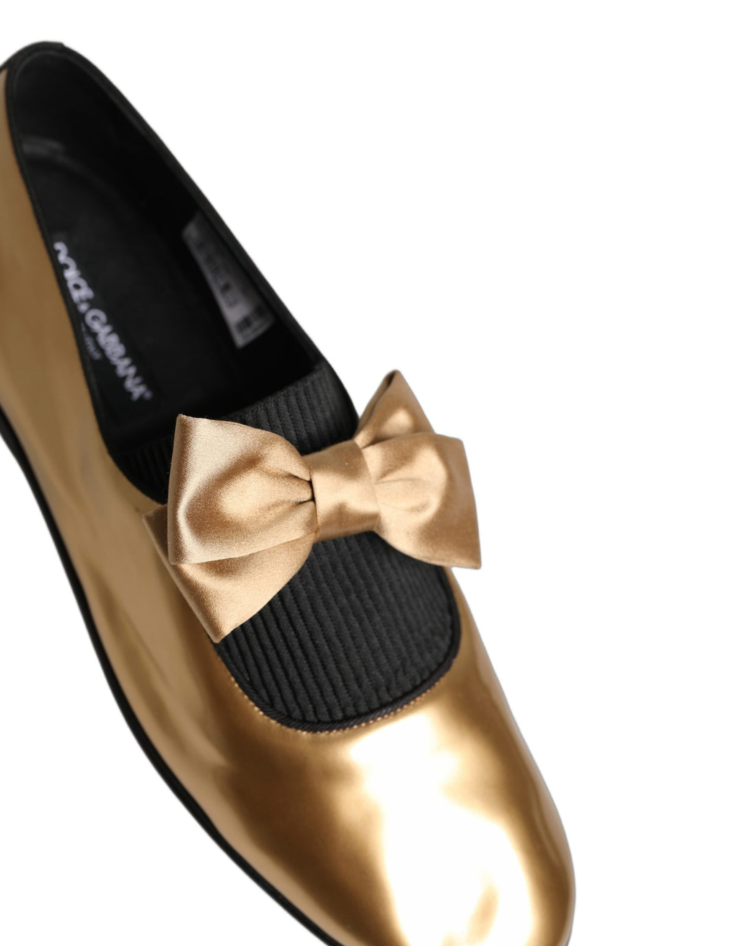 Dolce &amp; Gabbana Metallic Gold Leather Flats Loafers Shoes