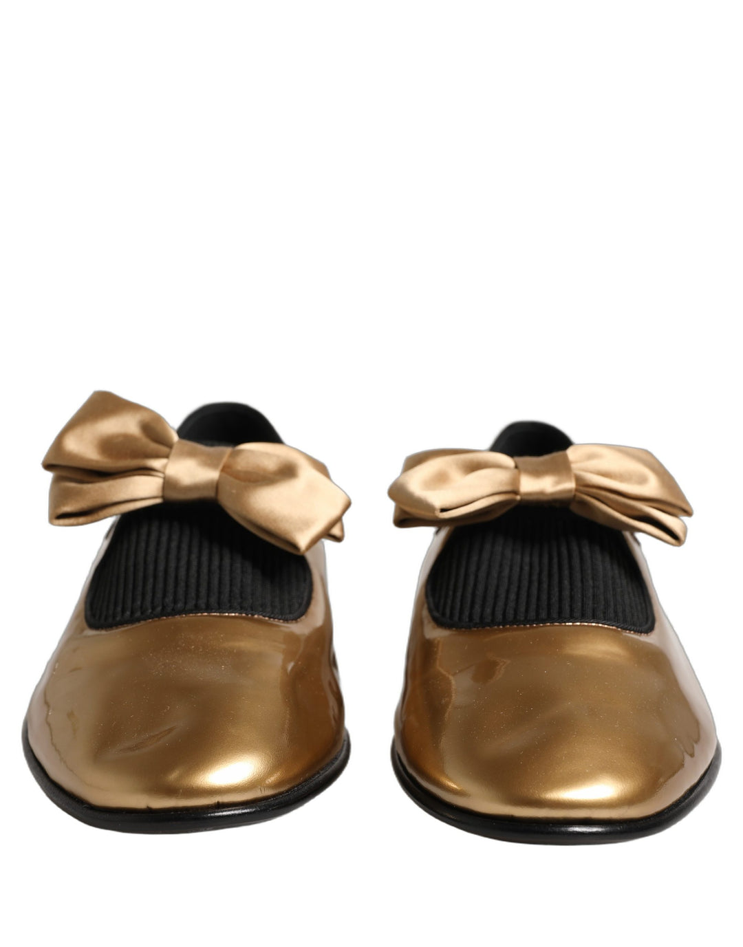 Dolce &amp; Gabbana Metallic Gold Leather Flats Loafers Shoes