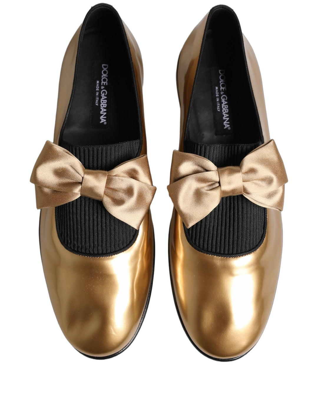 Dolce &amp; Gabbana Metallic Gold Leather Flats Loafers Shoes