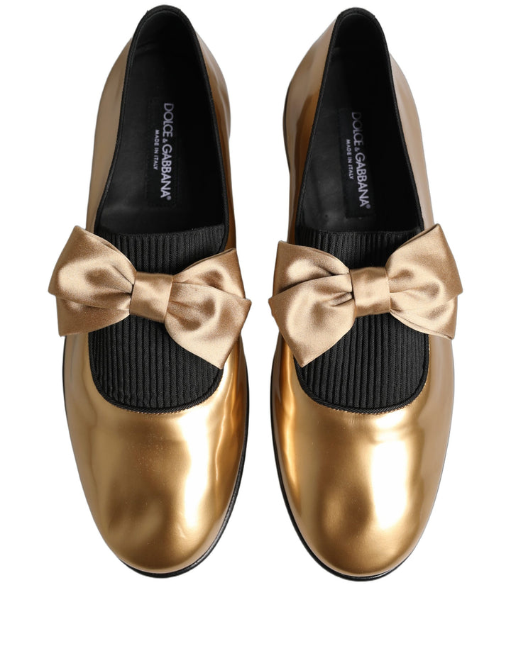 Dolce &amp; Gabbana Metallic Gold Leather Flats Loafers Shoes