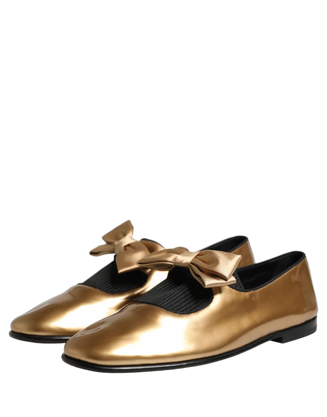 Dolce &amp; Gabbana Metallic Gold Leather Flats Loafers Shoes