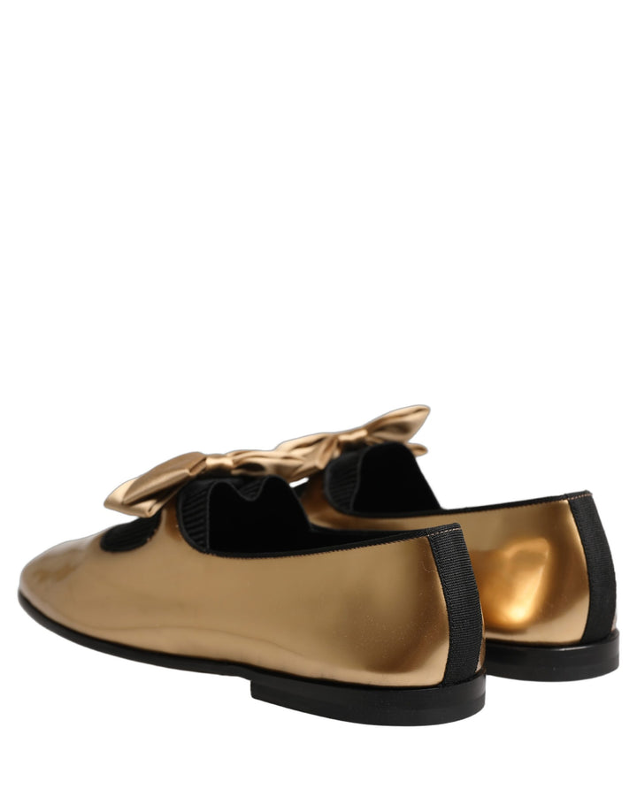 Dolce &amp; Gabbana Metallic Gold Leather Flats Loafers Shoes
