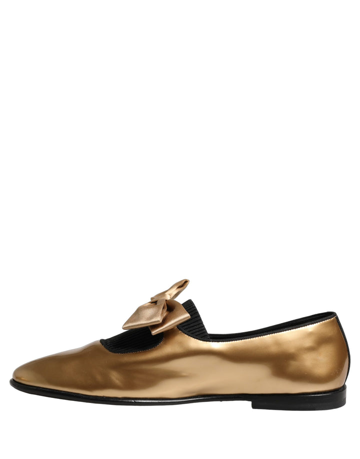 Dolce &amp; Gabbana Metallic Gold Leather Flats Loafers Shoes