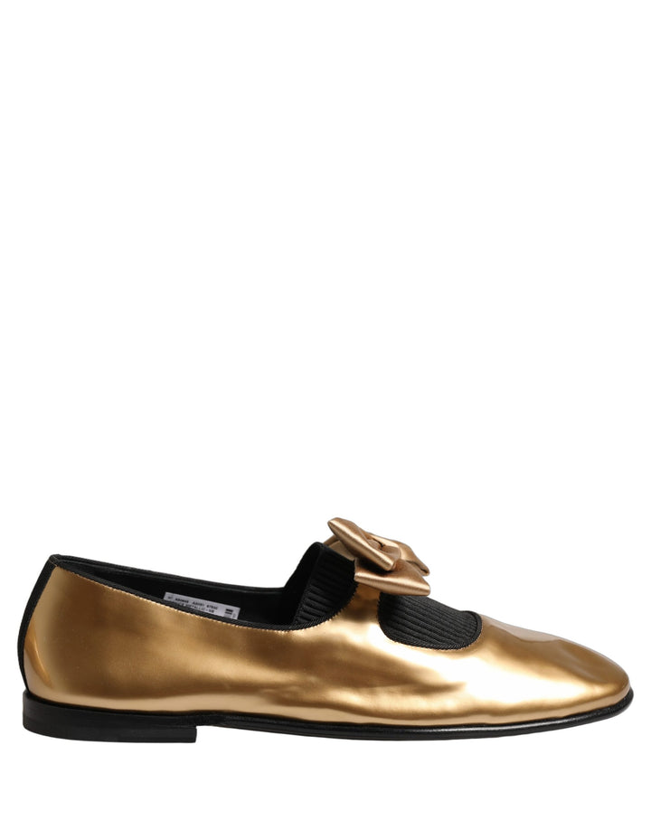 Dolce &amp; Gabbana Metallic Gold Leather Flats Loafers Shoes