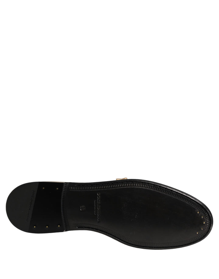 Dolce &amp; Gabbana Metallic Gold Leather Flats Loafers Shoes