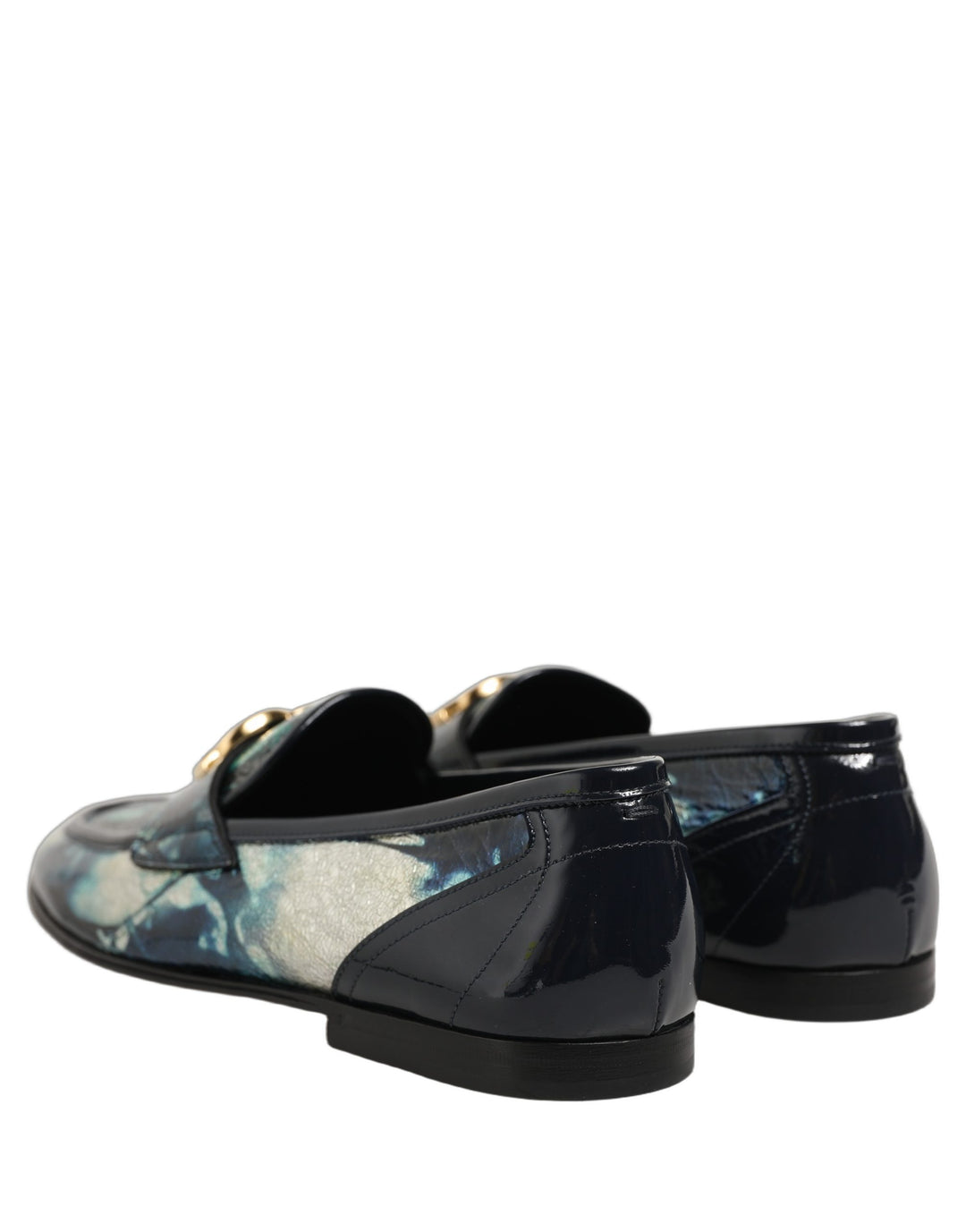 Dolce &amp; Gabbana Metallic Blue Silver Leather DG Loafers Shoes