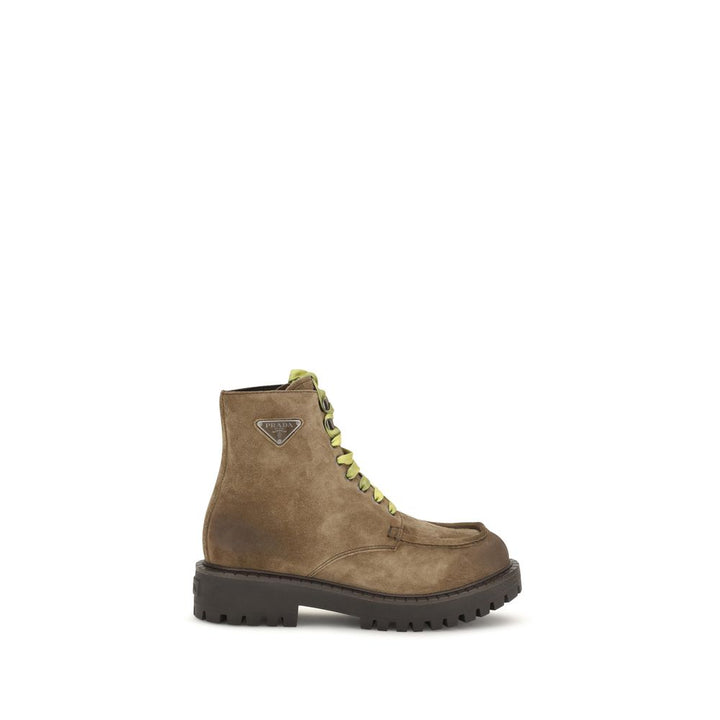 Prada Brown Suede Leather Lace-Up Boots