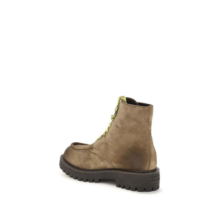 Prada Brown Suede Leather Lace-Up Boots