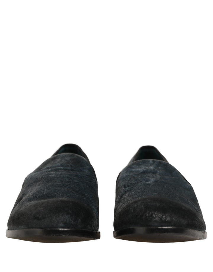 Dolce &amp; Gabbana Blue Suede Slip On Men Slippers Loafers Shoes