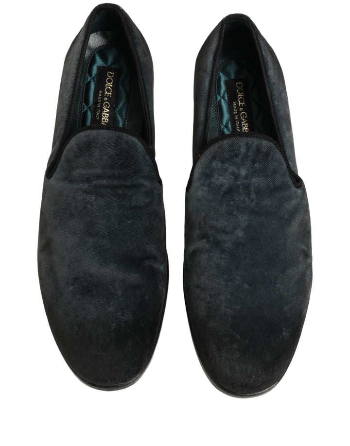 Dolce &amp; Gabbana Blue Suede Slip On Men Slippers Loafers Shoes