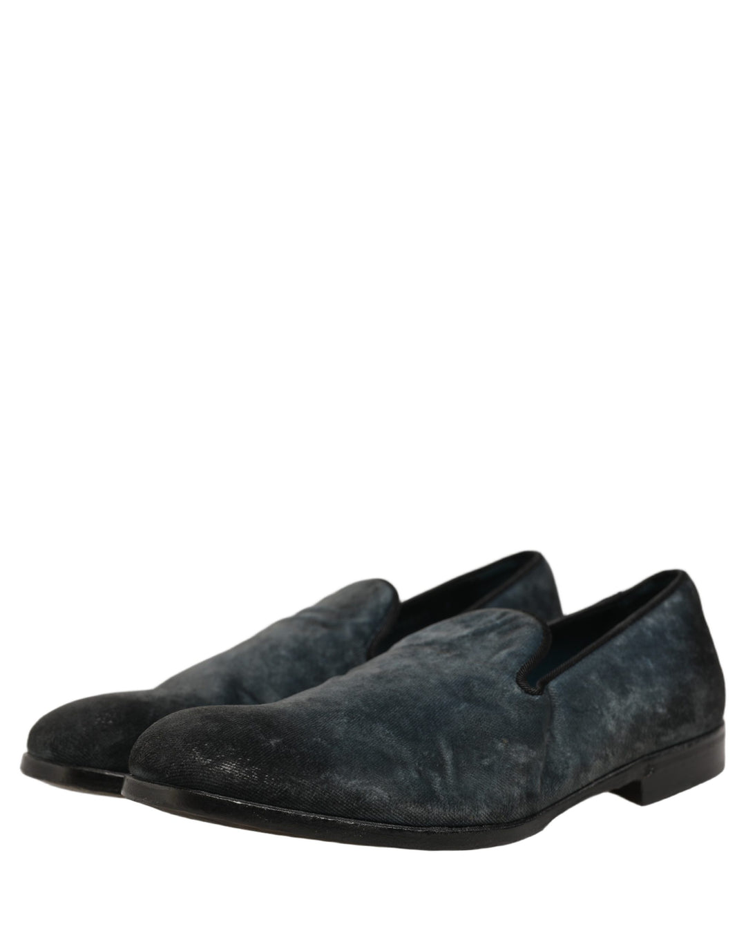 Dolce &amp; Gabbana Blue Suede Slip On Men Slippers Loafers Shoes