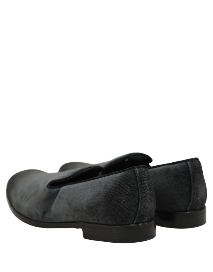 Dolce &amp; Gabbana Blue Suede Slip On Men Slippers Loafers Shoes