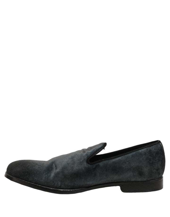 Dolce &amp; Gabbana Blue Suede Slip On Men Slippers Loafers Shoes