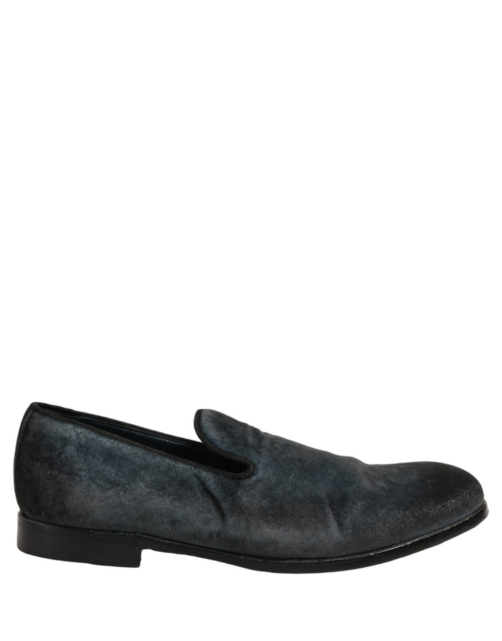 Dolce &amp; Gabbana Blue Suede Slip On Men Slippers Loafers Shoes