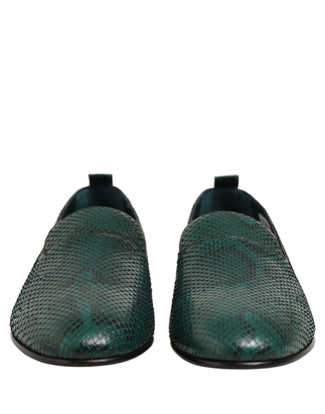 Dolce &amp; Gabbana Dark Green Embossed Leather Loafers Shoes