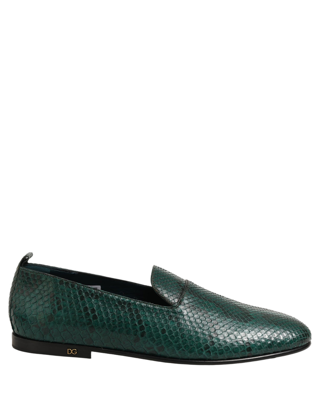 Dolce &amp; Gabbana Dark Green Embossed Leather Loafers Shoes