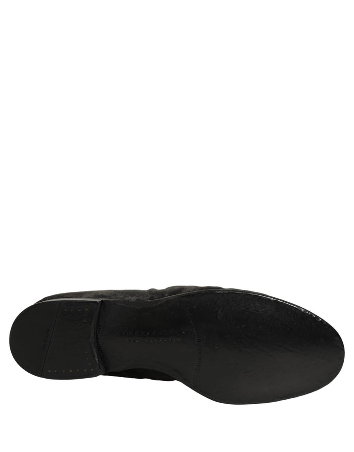Dolce &amp; Gabbana Black Suede Slip On Men Slippers Loafers Shoes