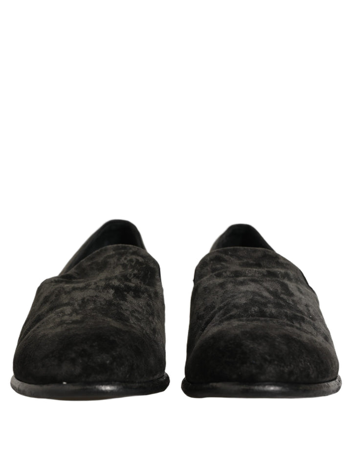 Dolce &amp; Gabbana Black Suede Slip On Men Slippers Loafers Shoes