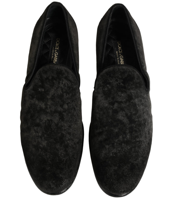 Dolce &amp; Gabbana Black Suede Slip On Men Slippers Loafers Shoes