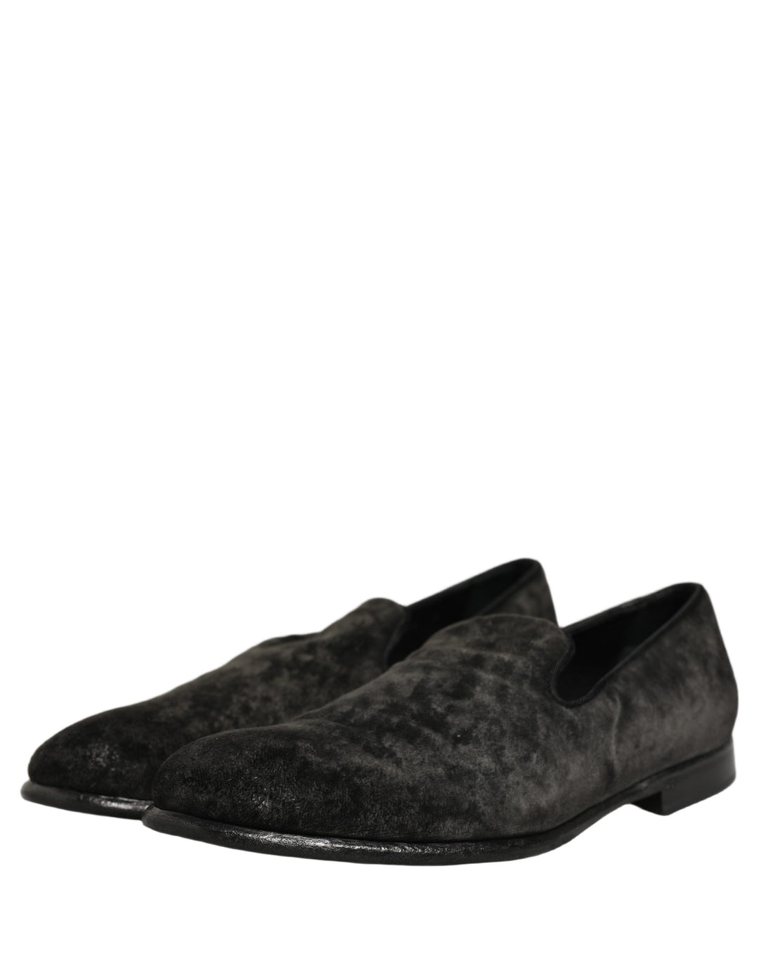 Dolce &amp; Gabbana Black Suede Slip On Men Slippers Loafers Shoes
