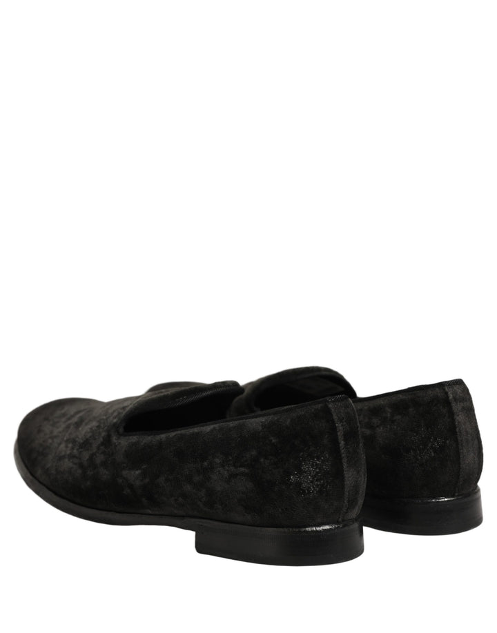 Dolce &amp; Gabbana Black Suede Slip On Men Slippers Loafers Shoes