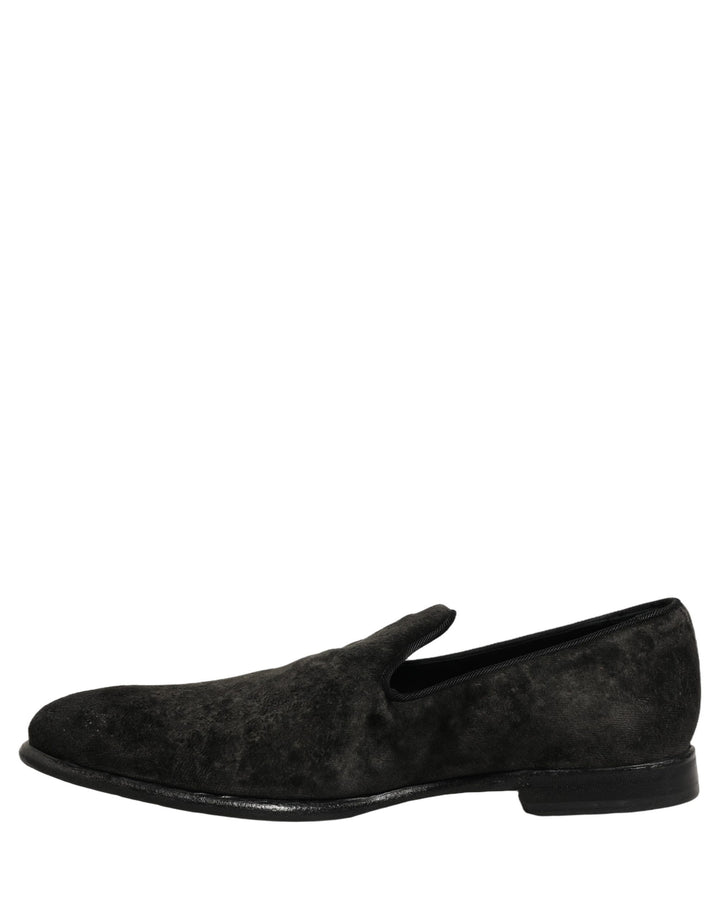 Dolce &amp; Gabbana Black Suede Slip On Men Slippers Loafers Shoes