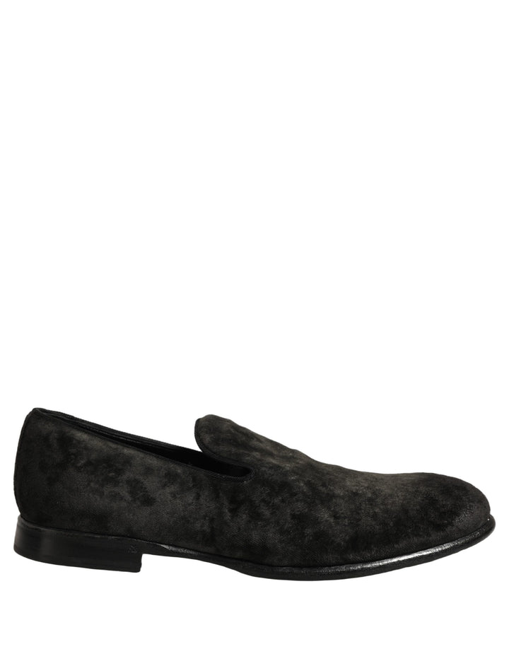 Dolce &amp; Gabbana Black Suede Slip On Men Slippers Loafers Shoes
