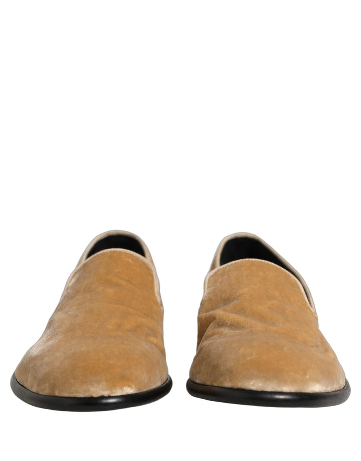 Dolce &amp; Gabbana Beige Suede Slip On Slippers Loafers Shoes