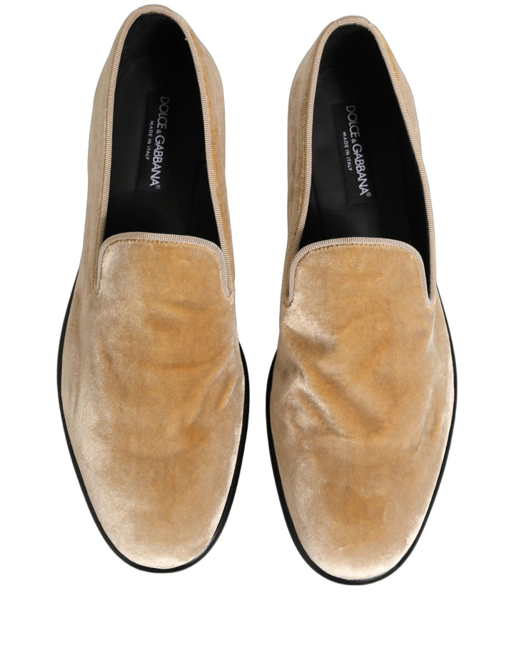 Dolce &amp; Gabbana Beige Suede Slip On Slippers Loafers Shoes