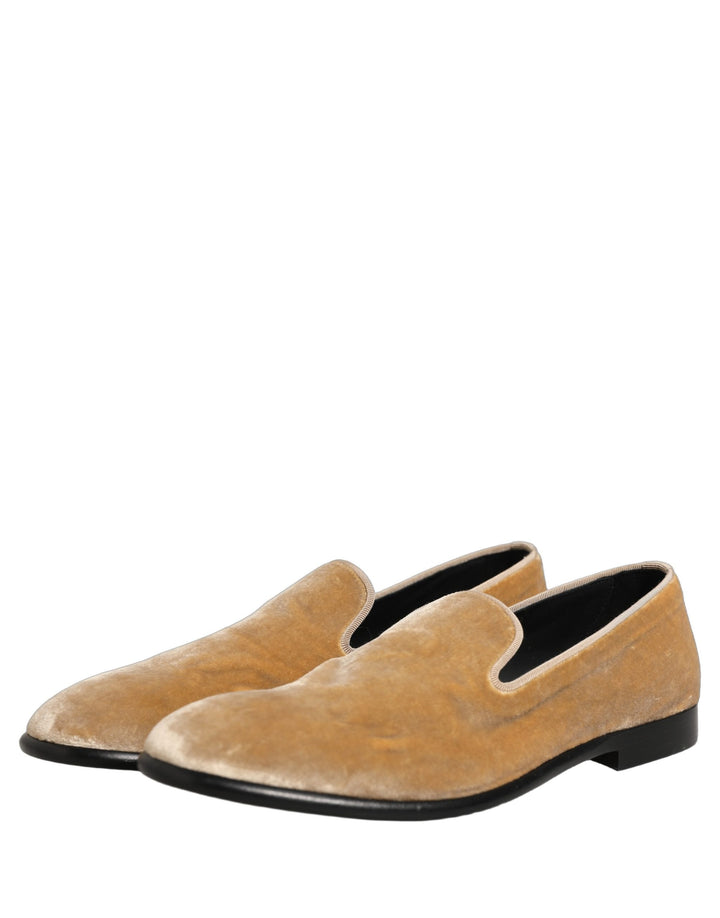 Dolce &amp; Gabbana Beige Suede Slip On Slippers Loafers Shoes