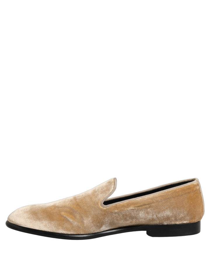 Dolce &amp; Gabbana Beige Suede Slip On Slippers Loafers Shoes