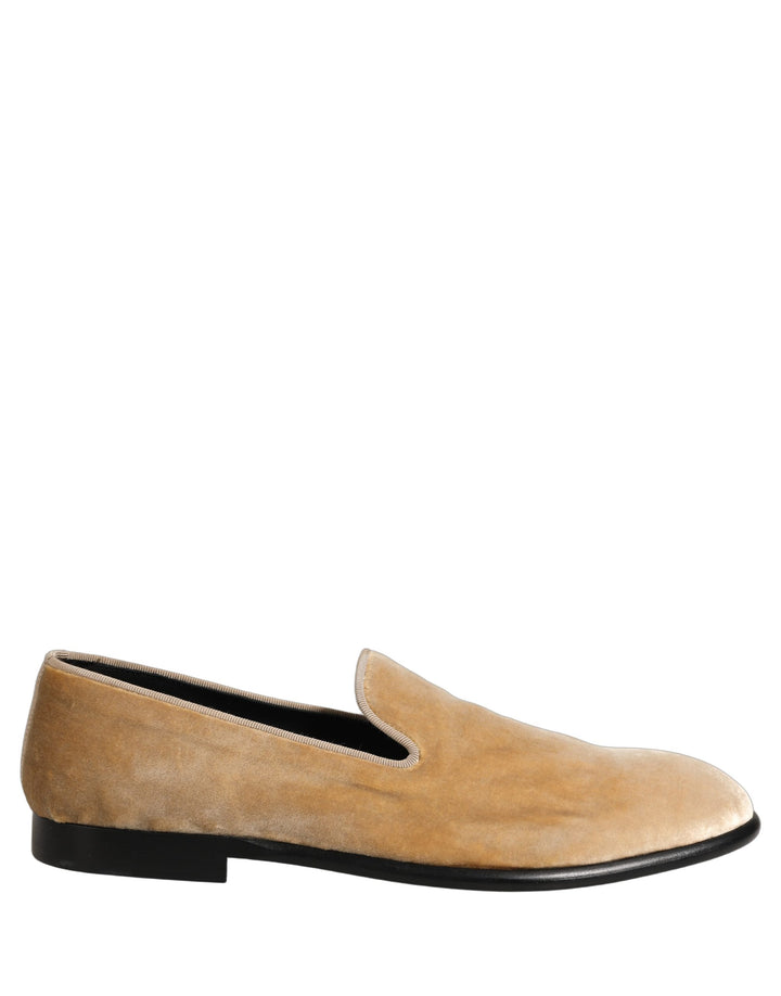 Dolce &amp; Gabbana Beige Suede Slip On Slippers Loafers Shoes