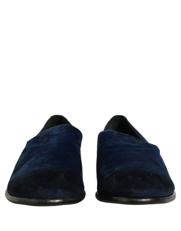 Dolce &amp; Gabbana Blue Suede Slip On Men Slippers Loafers Shoes