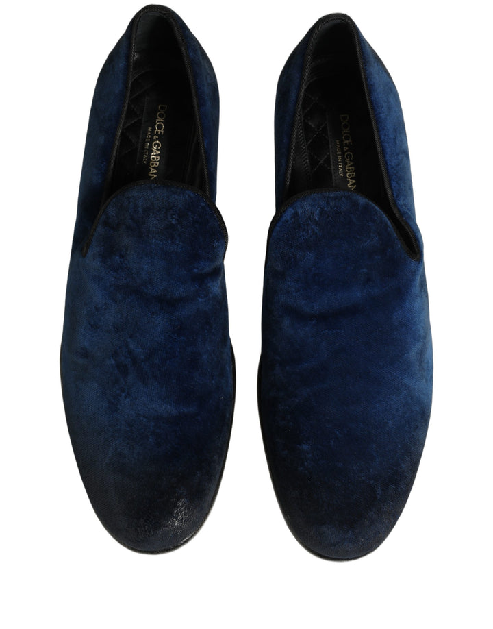 Dolce &amp; Gabbana Blue Suede Slip On Men Slippers Loafers Shoes