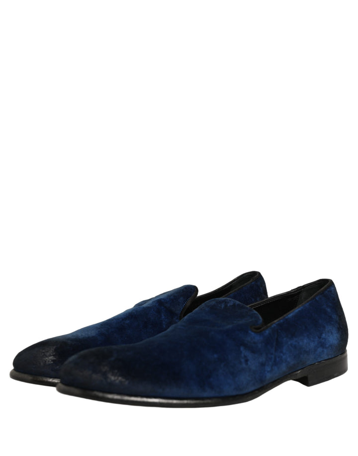 Dolce &amp; Gabbana Blue Suede Slip On Men Slippers Loafers Shoes
