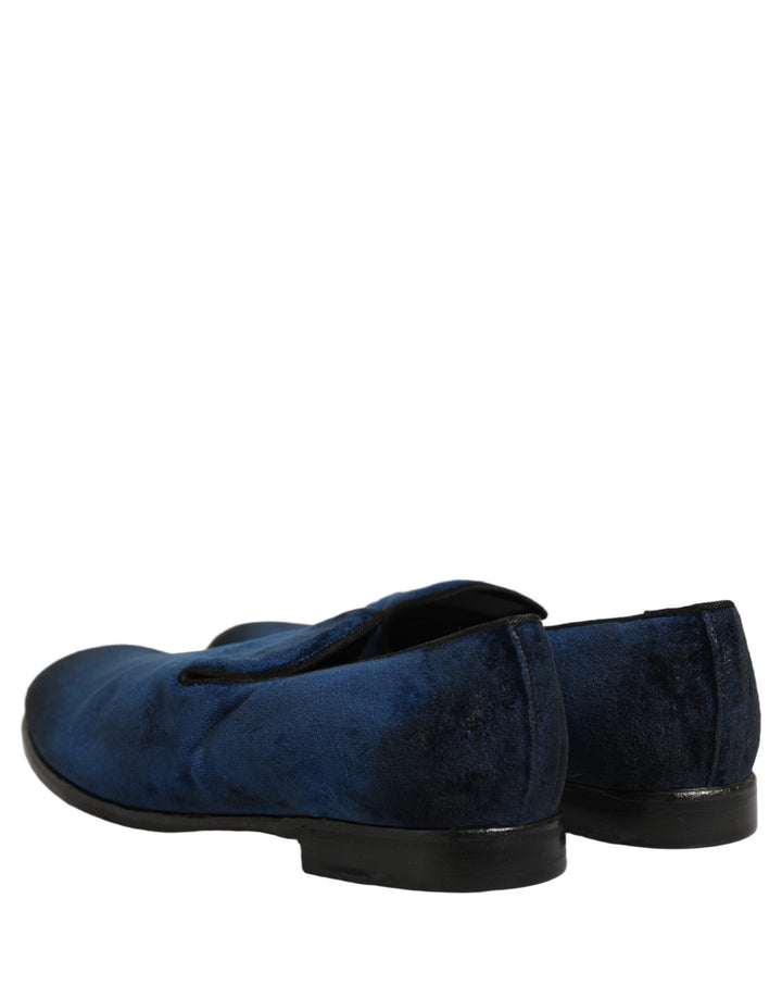 Dolce &amp; Gabbana Blue Suede Slip On Men Slippers Loafers Shoes
