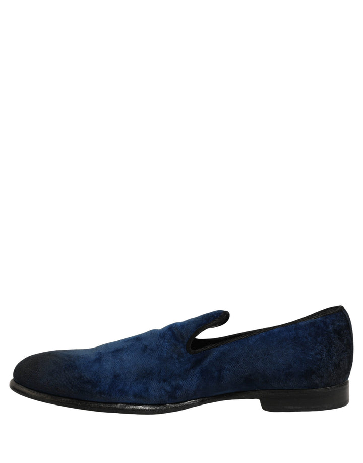 Dolce &amp; Gabbana Blue Suede Slip On Men Slippers Loafers Shoes