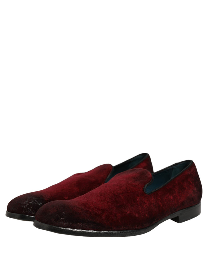 Dolce &amp; Gabbana Maroon Suede Slip On Slippers Loafers Shoes