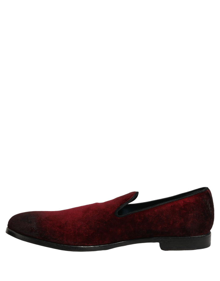 Dolce &amp; Gabbana Maroon Suede Slip On Slippers Loafers Shoes