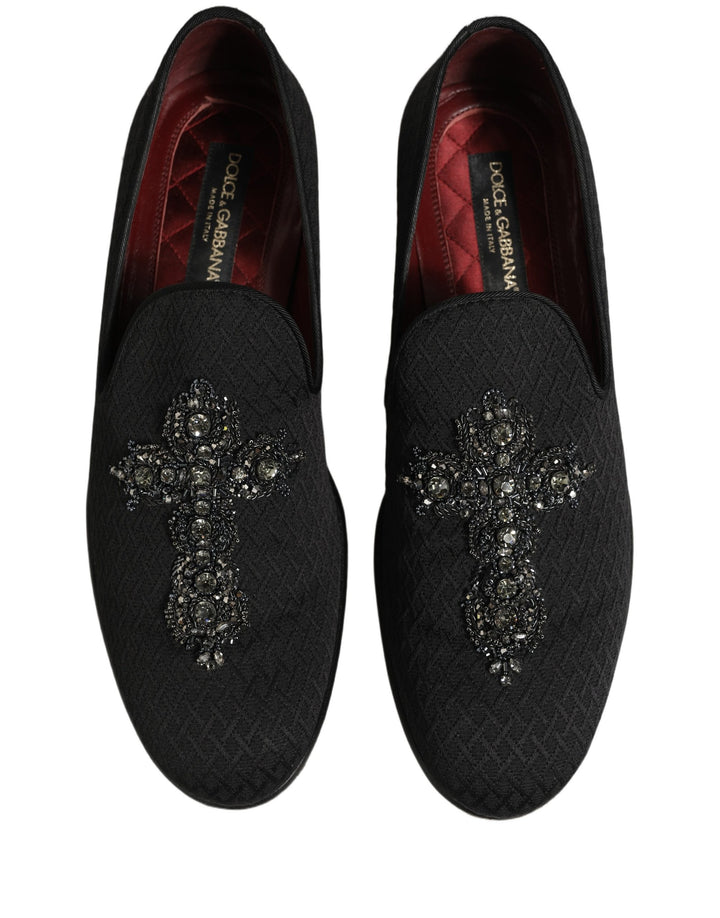 Dolce &amp; Gabbana Black Suede Cross Slip On Men Loafers Shoes