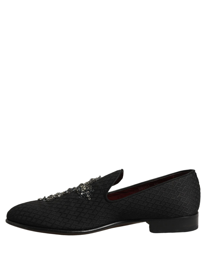 Dolce &amp; Gabbana Black Suede Cross Slip On Men Loafers Shoes