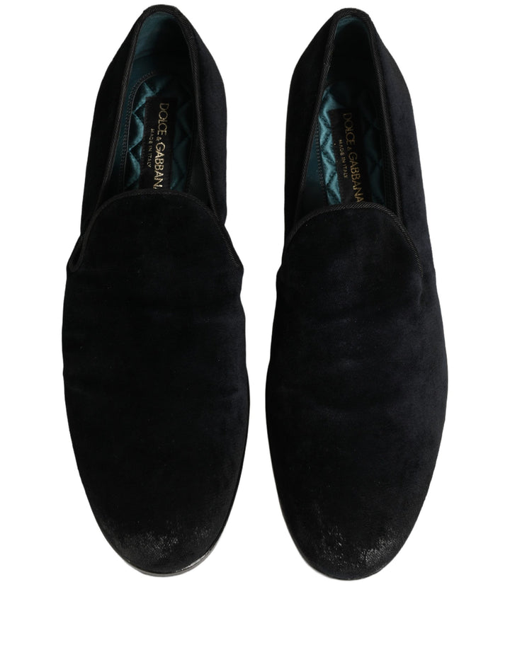 Dolce &amp; Gabbana Black Suede Slip On Slippers Loafers Shoes