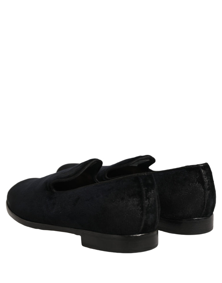 Dolce &amp; Gabbana Black Suede Slip On Slippers Loafers Shoes