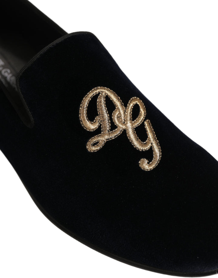 Dolce &amp; Gabbana Black Suede DG Logo Slippers Men Loafers Shoes